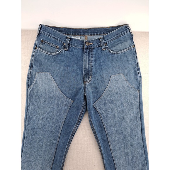 Carhartt Jeans Mens 36x32 Double Knee Front Blue Denim Slim Fit Altered W36.5" - Picture 2 of 9